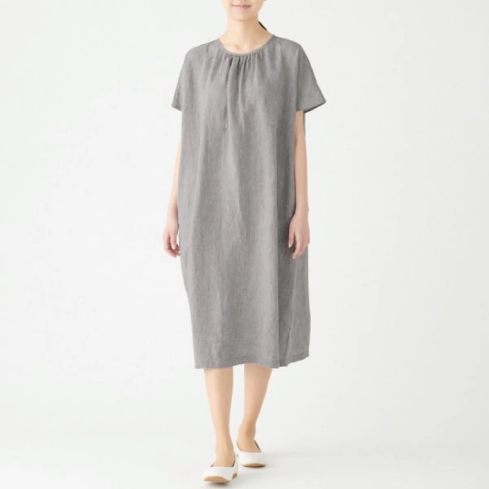 Muji short sleeve linen dress small